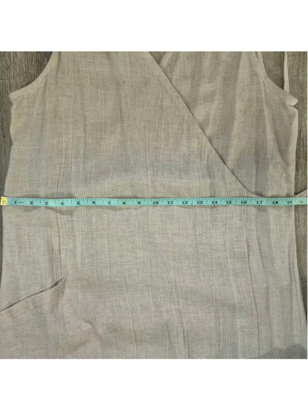 Women's vtg AKA Los Angeles Beige Linen Blend Sleeveless Wrap Maxi Dress XL - Picture 10 of 11